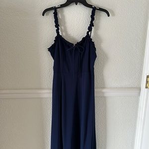 Blue sexy lace up backless dress